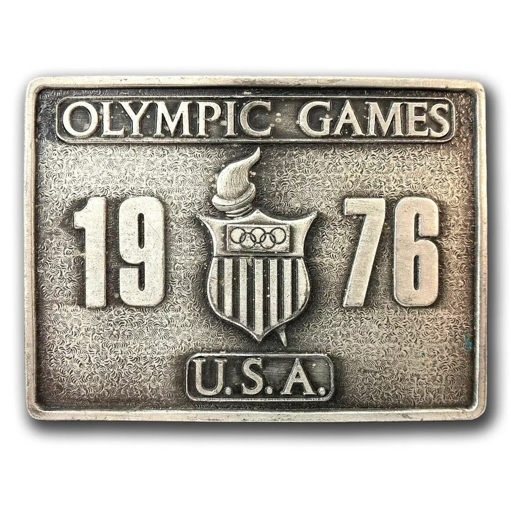 Belt Buckle 1976 Summer Olympic Games Square Shape Silver Color USA‎